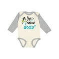thumbnail image 1 of Inktastic Up to Snow Good with Snowman and Snowflakes Boys or Girls Long Sleeve Baby Bodysuit, 1 of 5