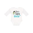 thumbnail image 1 of Inktastic Up to Snow Good with Snowman and Snowflakes Boys or Girls Long Sleeve Baby Bodysuit, 1 of 5