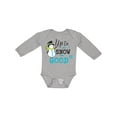 thumbnail image 1 of Inktastic Up to Snow Good with Snowman and Snowflakes Boys or Girls Long Sleeve Baby Bodysuit, 1 of 5