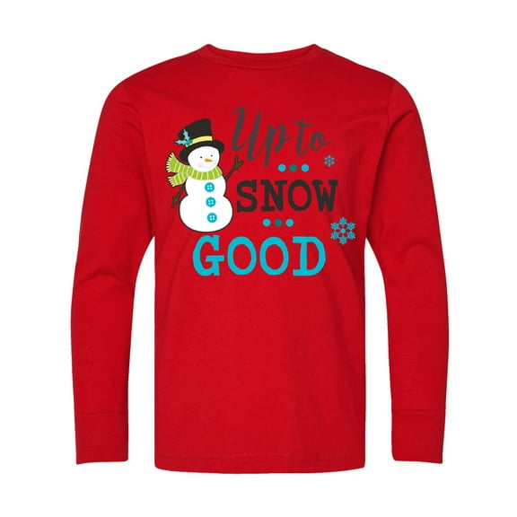 Inktastic Up to Snow Good with Snowman and Snowflakes Long Sleeve Youth T-Shirt