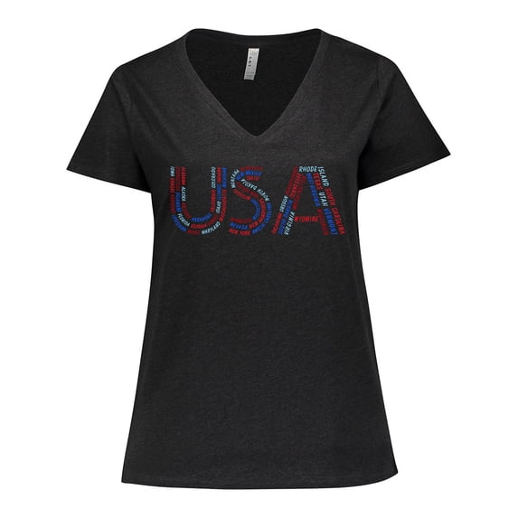Inktastic USA Fourth of July State Names Women's Plus Size V-Neck T-Shirt