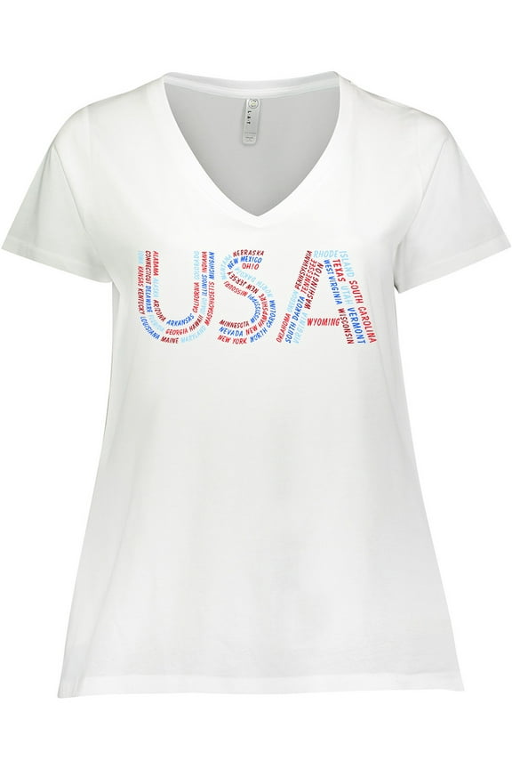 USA Fourth of July State Names Women's Plus Size V-Neck T-Shirt