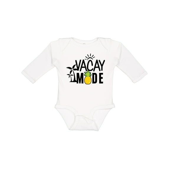 Inktastic Vacay Mode with Palm Trees Sun and Pineapple Boys or Girls Long Sleeve Baby Bodysuit