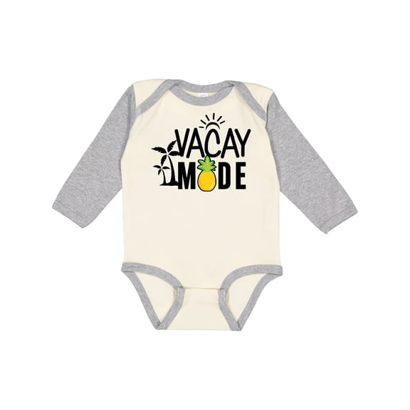 Inktastic Vacay Mode with Palm Trees Sun and Pineapple Boys or Girls Long Sleeve Baby Bodysuit