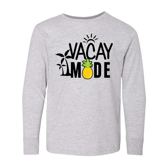 Inktastic Vacay Mode with Palm Trees Sun and Pineapple Long Sleeve Youth T-Shirt