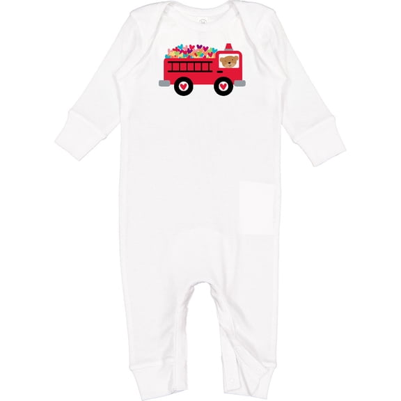 Inktastic Valentine Fire Truck Heart Bear Baby Romper Coveralls