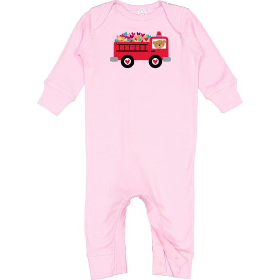 Inktastic Valentine Fire Truck Heart Bear Baby Romper Coveralls