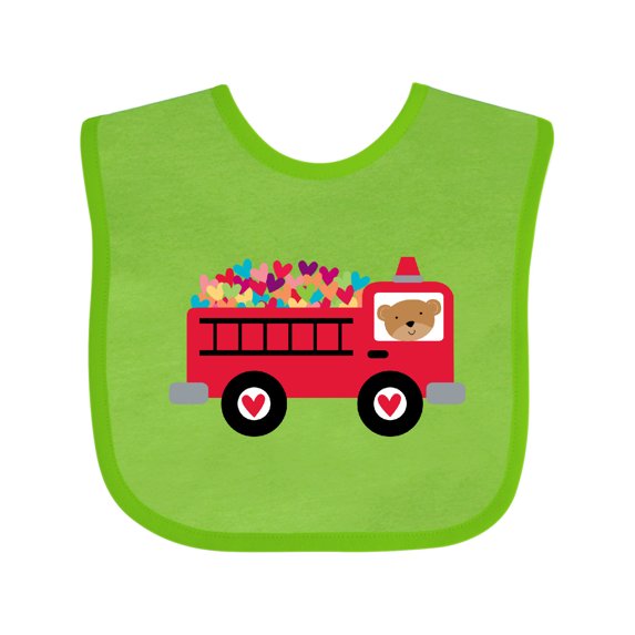 Inktastic Valentine Fire Truck Heart Bear Boys or Girls Baby Bib