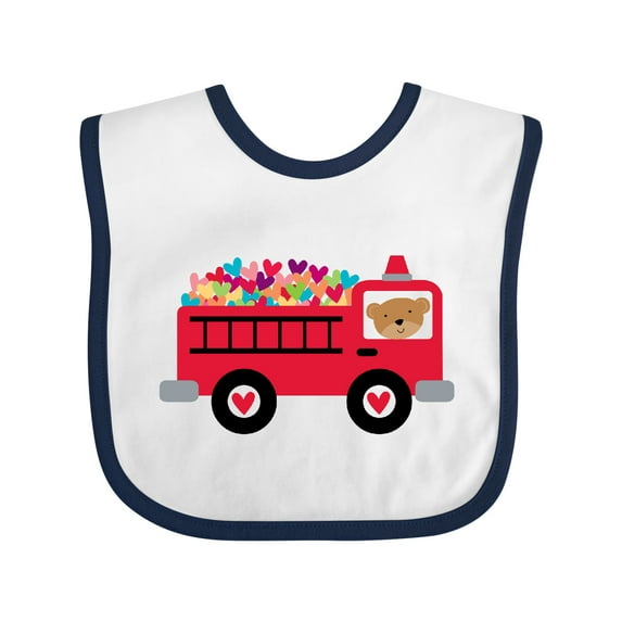 Inktastic Valentine Fire Truck Heart Bear Boys or Girls Baby Bib
