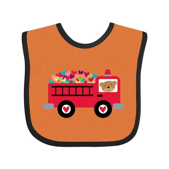 Inktastic Valentine Fire Truck Heart Bear Boys or Girls Baby Bib