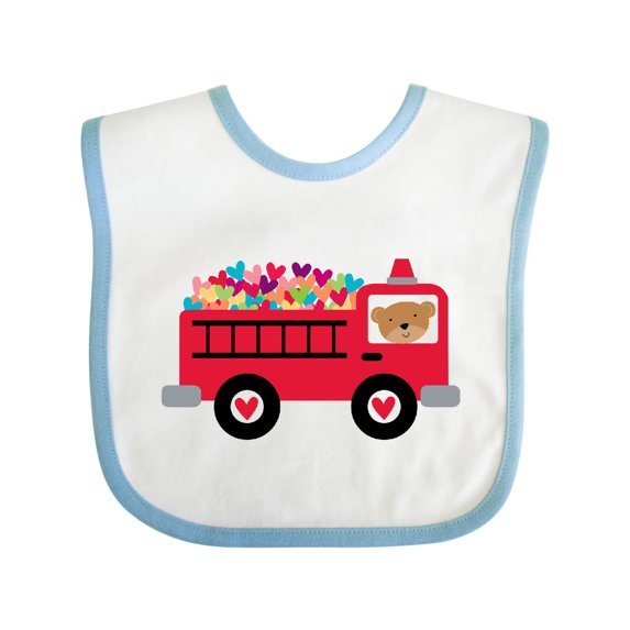 Inktastic Valentine Fire Truck Heart Bear Boys or Girls Baby Bib