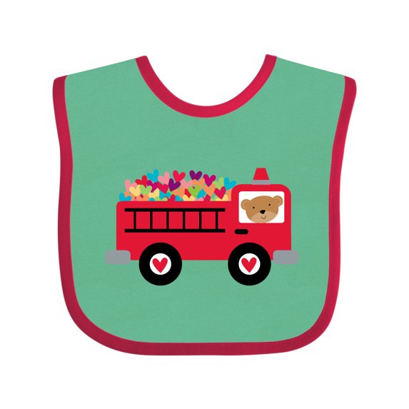 Inktastic Valentine Fire Truck Heart Bear Boys or Girls Baby Bib