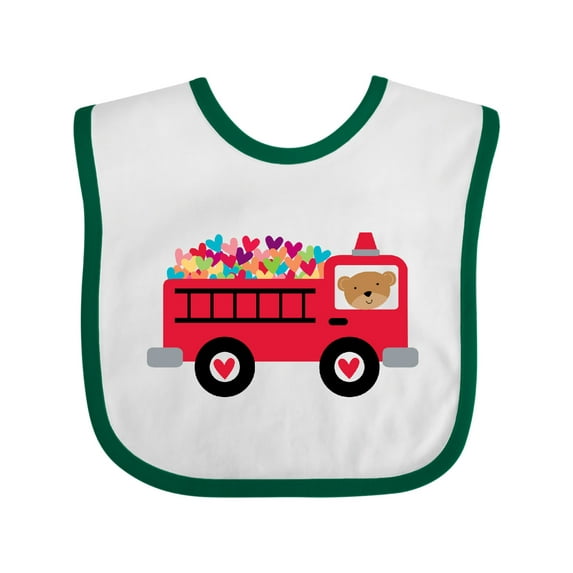Inktastic Valentine Fire Truck Heart Bear Boys or Girls Baby Bib