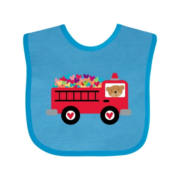 Inktastic Valentine Fire Truck Heart Bear Boys or Girls Baby Bib