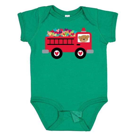 Inktastic Valentine Fire Truck Heart Bear Boys or Girls Baby Bodysuit