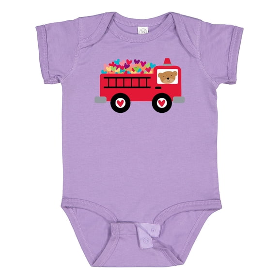 Inktastic Valentine Fire Truck Heart Bear Boys or Girls Baby Bodysuit