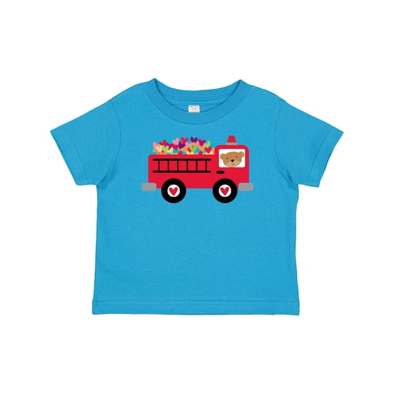 Inktastic Valentine Fire Truck Heart Bear Boys or Girls Baby T-Shirt