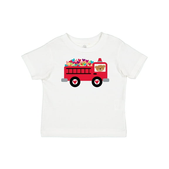 Inktastic Valentine Fire Truck Heart Bear Boys or Girls Baby T-Shirt