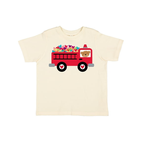 Inktastic Valentine Fire Truck Heart Bear Boys or Girls Toddler T-Shirt