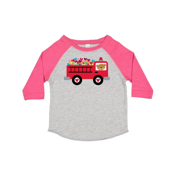 Inktastic Valentine Fire Truck Heart Bear Boys or Girls Toddler T-Shirt