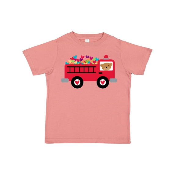 Inktastic Valentine Fire Truck Heart Bear Boys or Girls Toddler T-Shirt