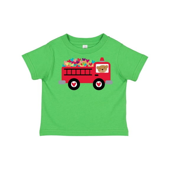 Inktastic Valentine Fire Truck Heart Bear Boys or Girls Toddler T-Shirt