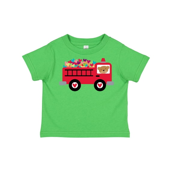 Inktastic Valentine Fire Truck Heart Bear Boys or Girls Toddler T-Shirt