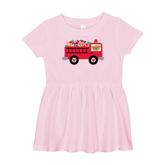 Inktastic Valentine Fire Truck Heart Bear Girls Baby Dress