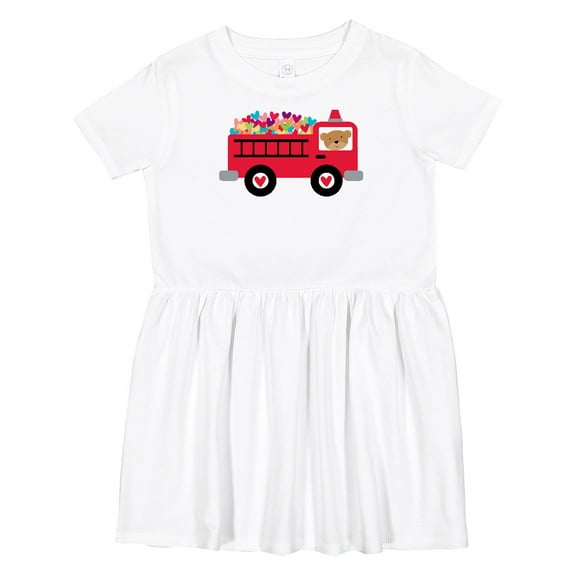 Inktastic Valentine Fire Truck Heart Bear Girls Toddler Dress