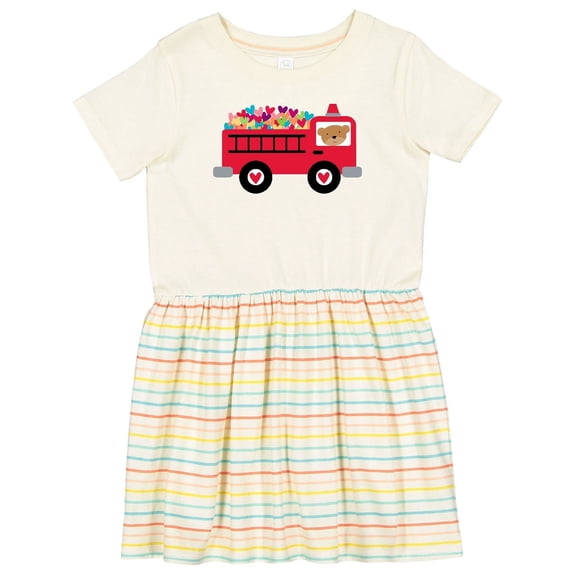 Inktastic Valentine Fire Truck Heart Bear Girls Toddler Dress