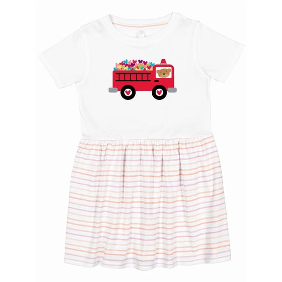 Inktastic Valentine Fire Truck Heart Bear Girls Toddler Dress