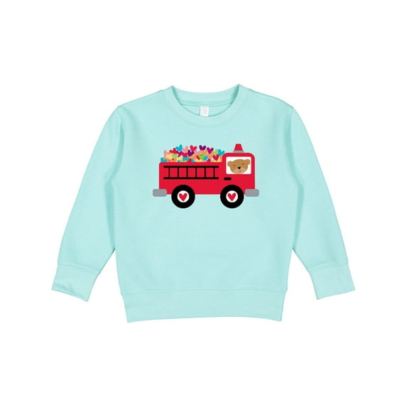 Inktastic Valentine Fire Truck Heart Bear Toddler Sweatshirt