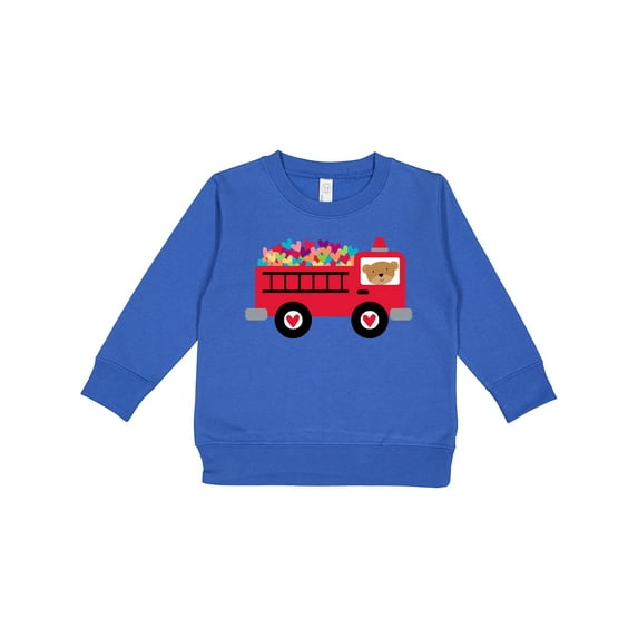 Inktastic Valentine Fire Truck Heart Bear Toddler Sweatshirt