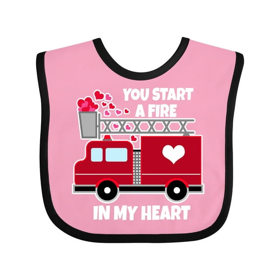 Inktastic Valentine Fire Truck White and Pink Hearts Boys or Girls Baby Bib