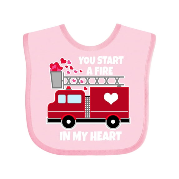 Inktastic Valentine Fire Truck White and Pink Hearts Boys or Girls Baby Bib