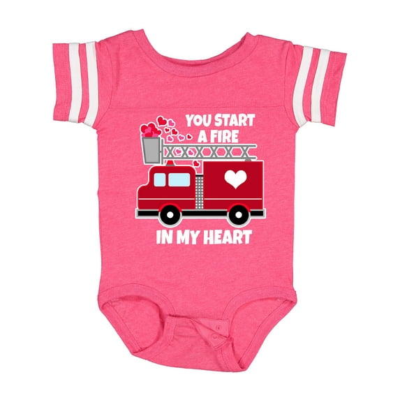 Inktastic Valentine Fire Truck White and Pink Hearts Boys or Girls Baby Bodysuit