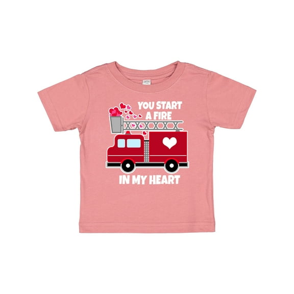 Inktastic Valentine Fire Truck White and Pink Hearts Boys or Girls Baby T-Shirt