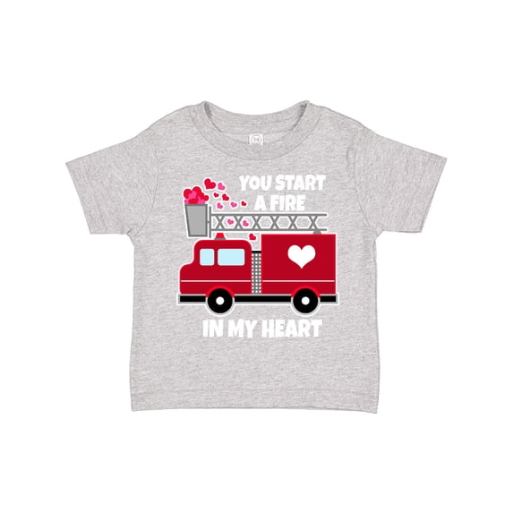 Inktastic Valentine Fire Truck White and Pink Hearts Boys or Girls Toddler T-Shirt