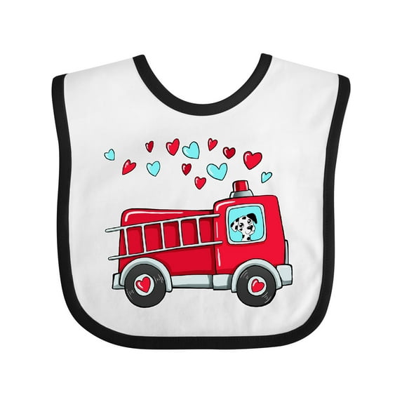 Inktastic Valentine Fire Truck with Cute Dalmatian and Hearts Boys or Girls Baby Bib