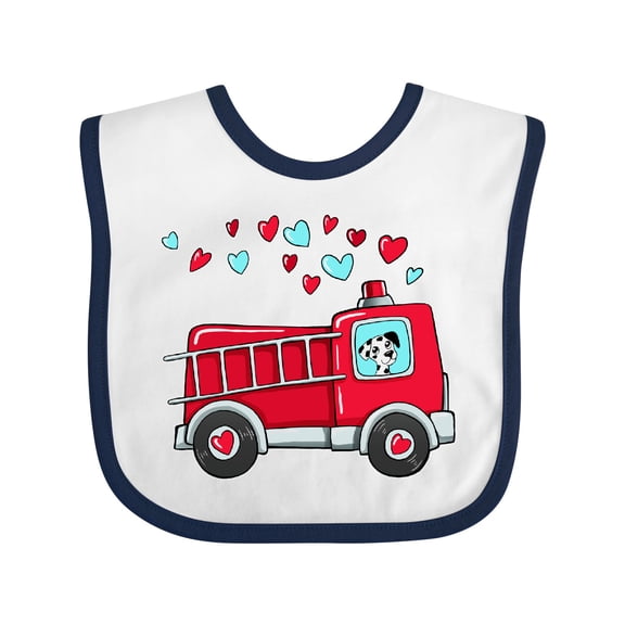 Inktastic Valentine Fire Truck with Cute Dalmatian and Hearts Boys or Girls Baby Bib