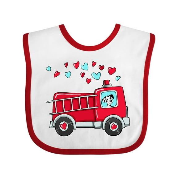 Inktastic Valentine Fire Truck with Cute Dalmatian and Hearts Boys or Girls Baby Bib