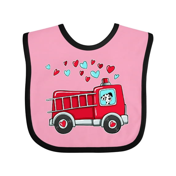 Inktastic Valentine Fire Truck with Cute Dalmatian and Hearts Boys or Girls Baby Bib