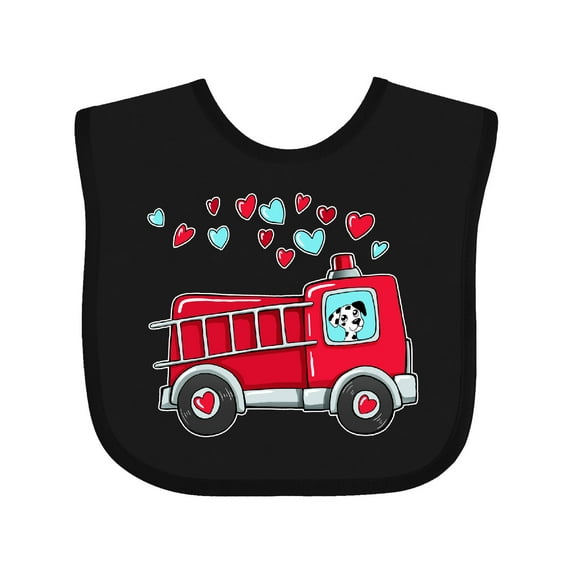 Inktastic Valentine Fire Truck with Cute Dalmatian and Hearts Boys or Girls Baby Bib