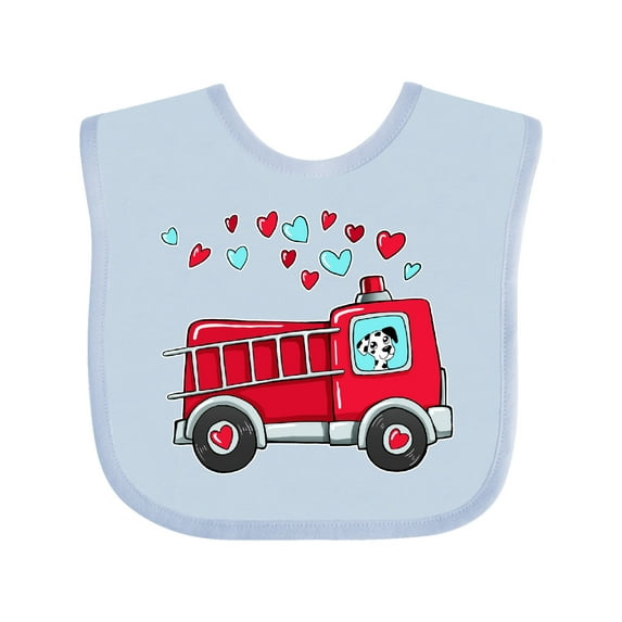 Inktastic Valentine Fire Truck with Cute Dalmatian and Hearts Boys or Girls Baby Bib