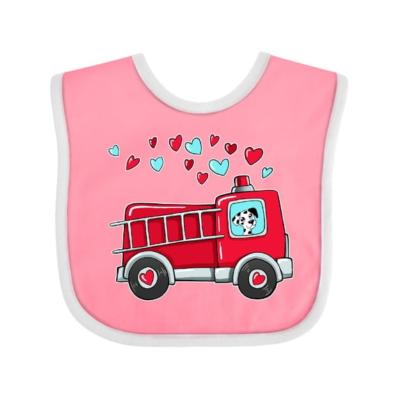 Inktastic Valentine Fire Truck with Cute Dalmatian and Hearts Boys or Girls Baby Bib
