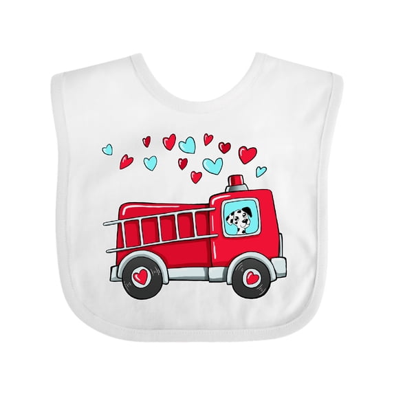 Inktastic Valentine Fire Truck with Cute Dalmatian and Hearts Boys or Girls Baby Bib