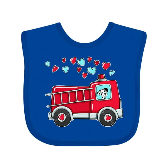 Inktastic Valentine Fire Truck with Cute Dalmatian and Hearts Boys or Girls Baby Bib