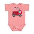 thumbnail image 1 of Inktastic Valentine Fire Truck with Cute Dalmatian and Hearts Boys or Girls Baby Bodysuit, 1 of 5