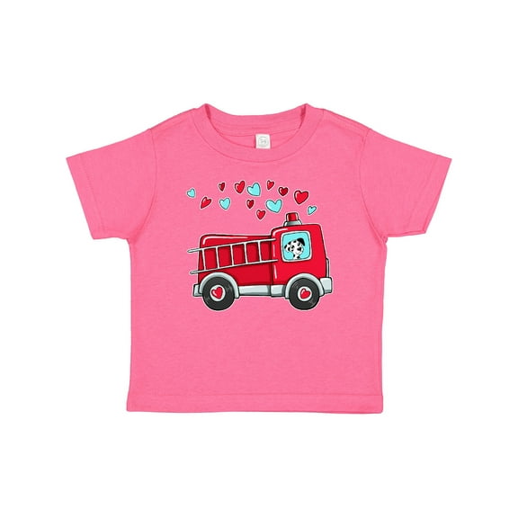 Inktastic Valentine Fire Truck with Cute Dalmatian and Hearts Boys or Girls Baby T-Shirt