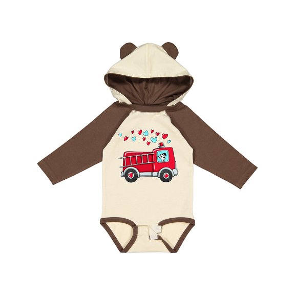 Inktastic Valentine Fire Truck with Cute Dalmatian and Hearts Boys or Girls Long Sleeve Baby Bodysuit